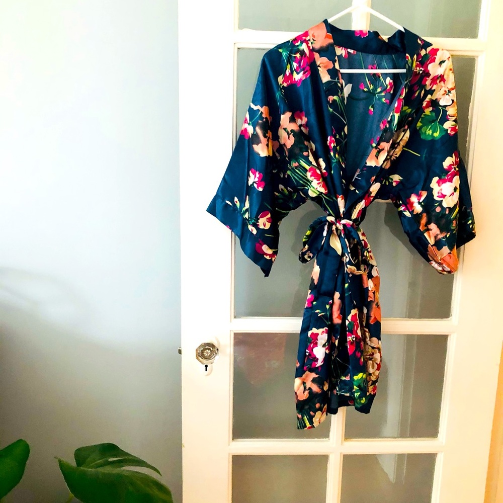 Floral silk robe